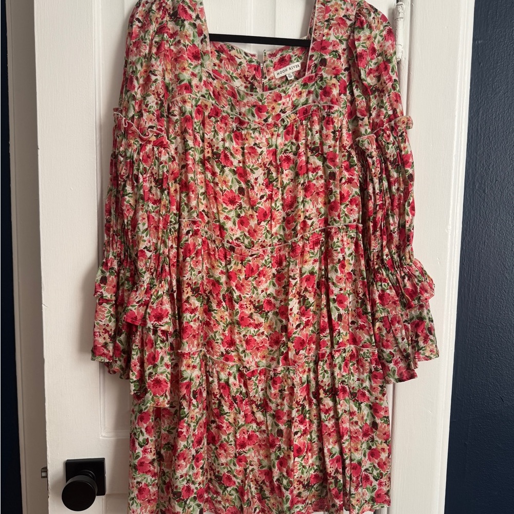 Moon River Red and Pink Floral Dress